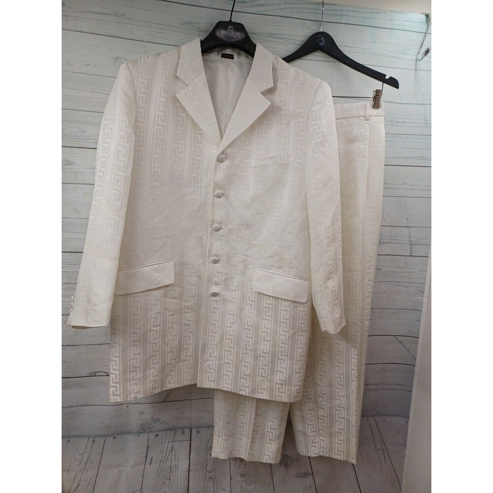 Gianni Vironi Mens Suit White Ivory 2 Pcs Blazer Sz 44R Pants Waist 32"